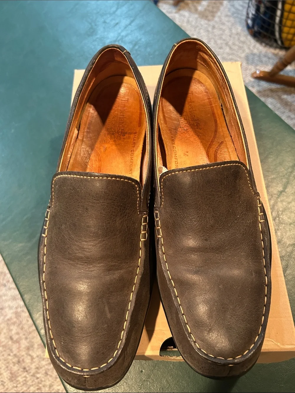 Timberland Men's Dark Brown Leather Moc Toe Slip-Ons